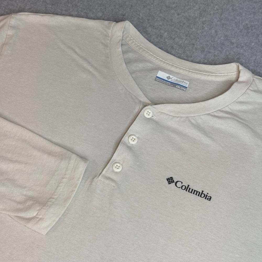 Columbia Mens XXL Omni-Wick Long Sleeve Henley Shirt Beige Oatmeal Heather